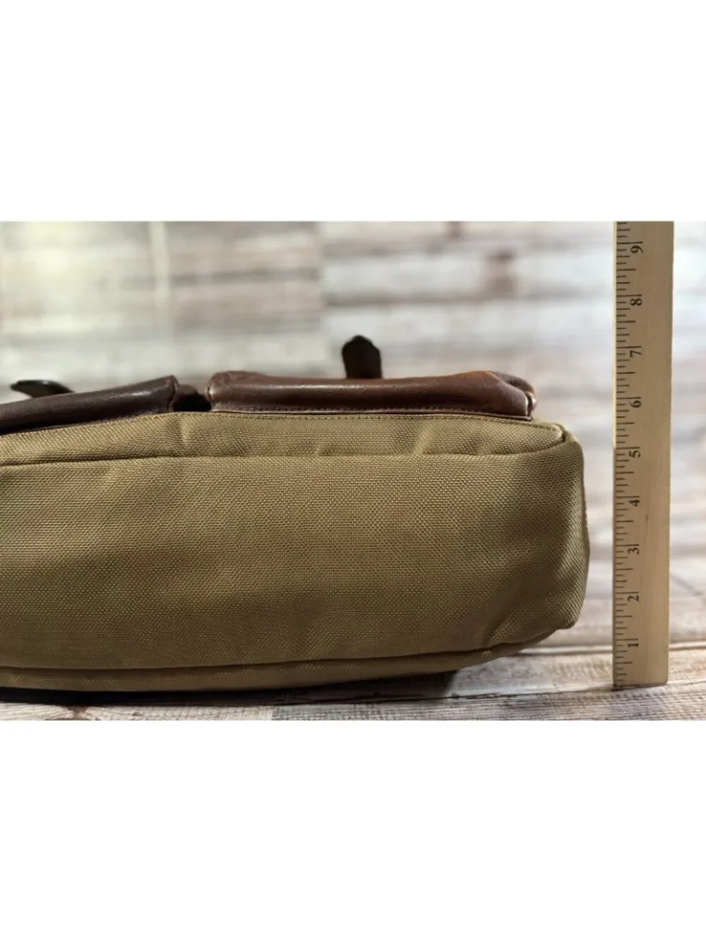 Polo Ralph Lauren Leather Canvas Heritage Logo Messenger Laptop Bag Brown Khaki